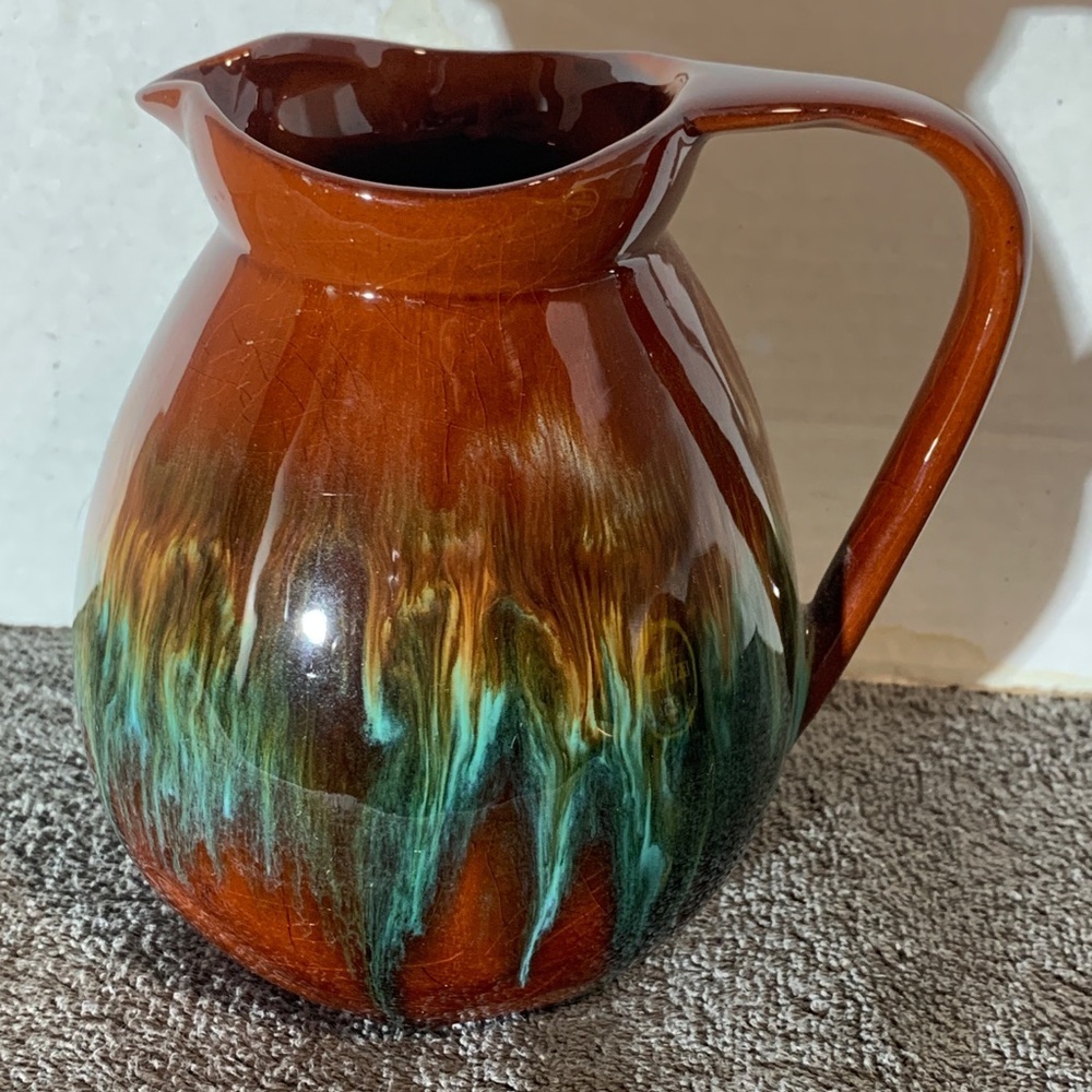 CCC Canada Art Pottery Canadian Ceramic Craft Pitcher Rainbow Drip Glaze 6" Tall